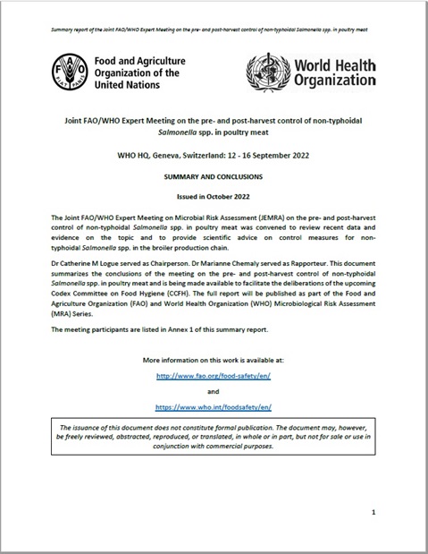 Joint FAO/WHO Expert Meeting on the pre- and post-harvest control of non-typhoidal Salmonella spp. in poultry meat