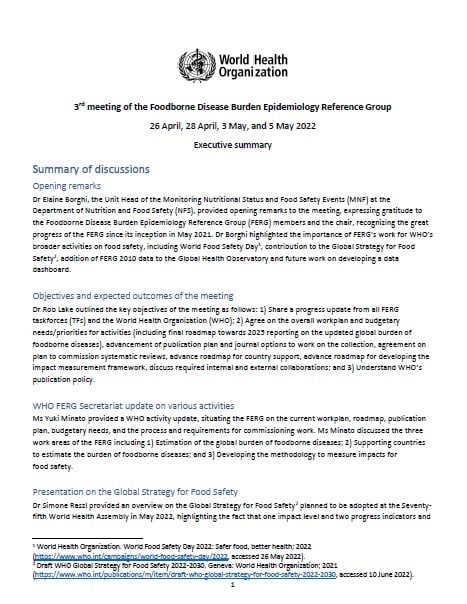 Third meeting of the Foodborne Burden Disease Epidemiology Reference Group (FERG2) 2021-2024